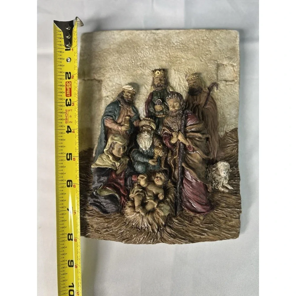 Vintage Nativity Wall Plaque High Relief Holy Family & Three Wise Men 8